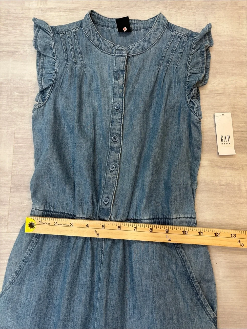GAP Kids Blue Denim Jumpsuit with Ruffle Sleeves Medium 8-9